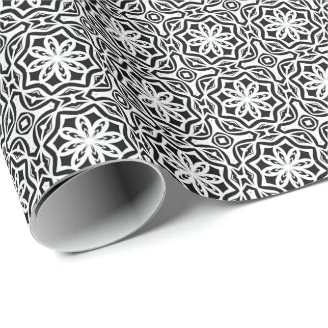 Black and White Mandala lines Pattern 4 Wrapping Paper (Roll Corner)