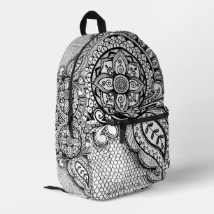 Black and White Mandala Mermaid Webbing Boho Chic Printed Backpack