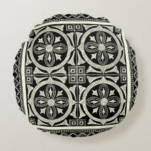 Black and White Mandala Motif by Vision Studio Round Cushion