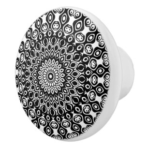 Black and White Mandala Pattern Ceramic Knob