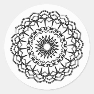 Black and White Mandala Round Sticker Envelope Sea