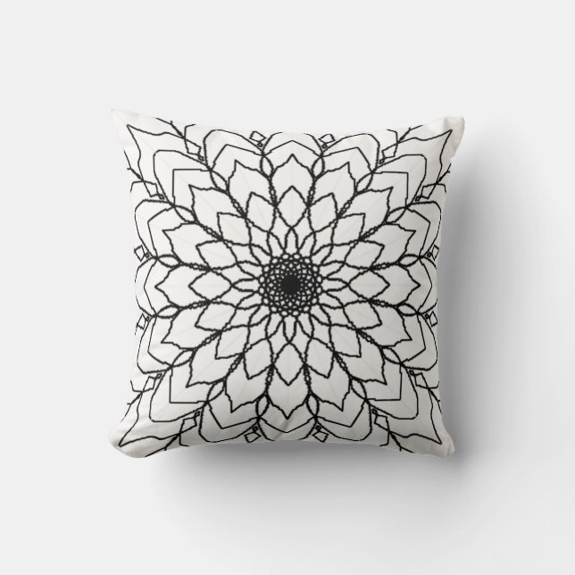 Black and White Mandala Throw Pillow (Front)