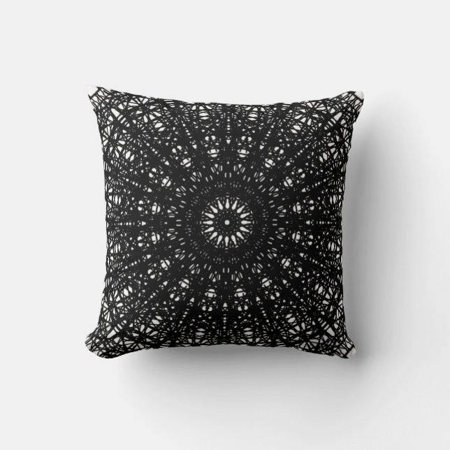 Black and White Mandala Throw Pillow (Front)