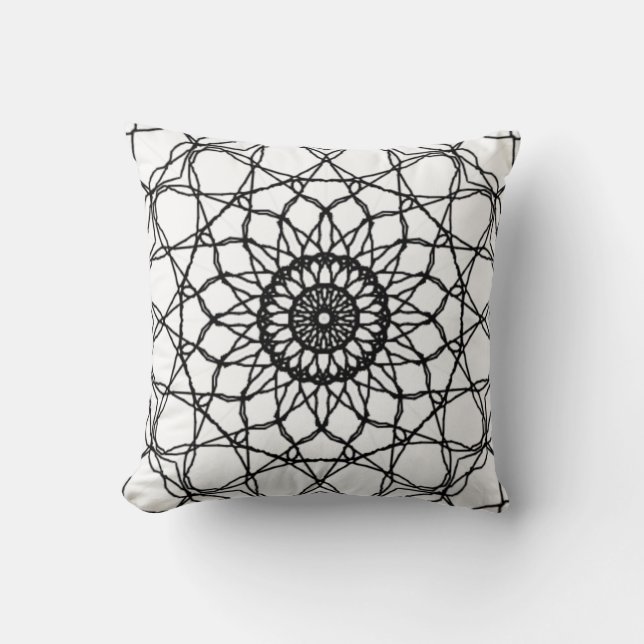 Black and White Mandala Throw Pillow (Front)