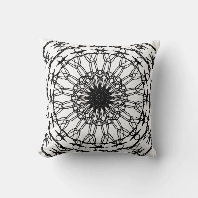 Black and White Mandala Throw Pillow (Front)