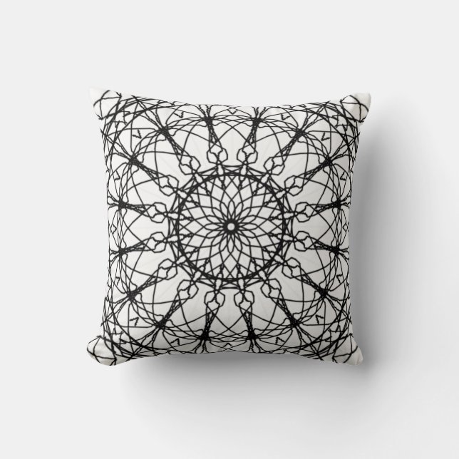 Black and White Mandala Throw Pillow (Front)