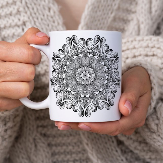  Black and White Mandala Trippy Psychedelic Hippie Coffee Mug (Creator Uploaded)
