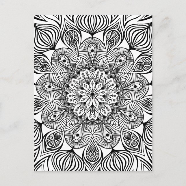  Black and White Mandala Trippy Psychedelic Hippie Postcard (Front)