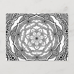 Black and White Mandala Trippy Psychedelic Hippie Postcard