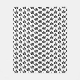 Black and White Maple Leaf Print Fleece Blanket