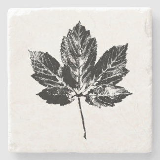 Black and White Maple Leaf Print Stone Coaster
