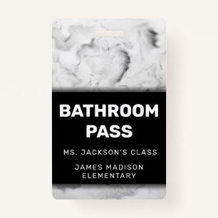 Black and White Marble Back To School Bathroom ID Badge