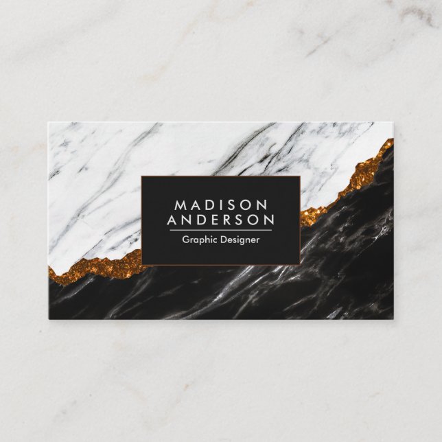 Black and White Marble  Business Card (Front)