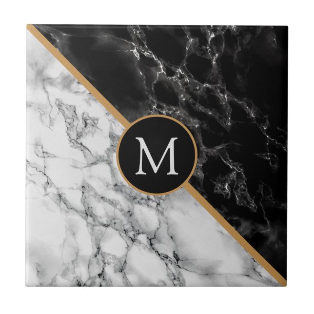 Black and White Marble Ceramic Tile Custom Letter (Front)