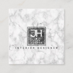 Black and White Marble Design Modern Monogram Busi Square Business Card