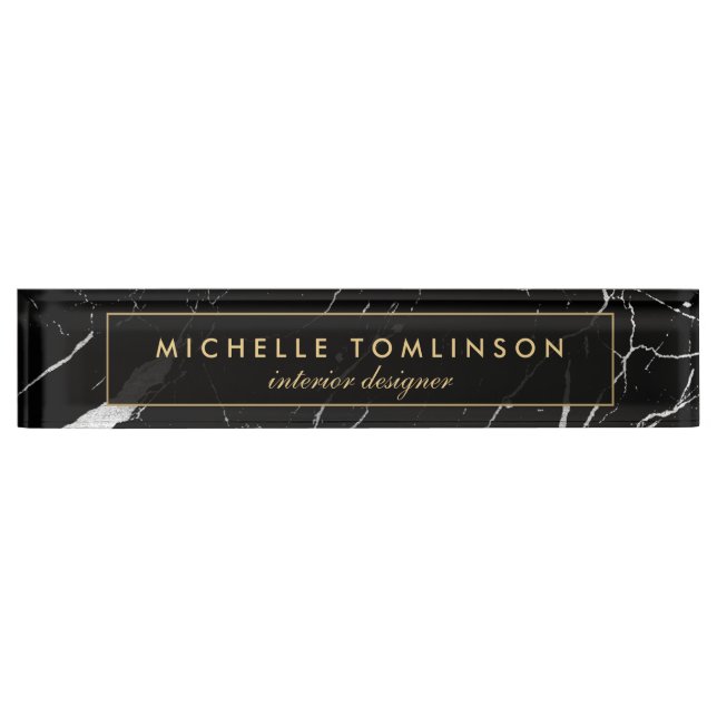 Black and White Marble Designer Nameplate (Front)