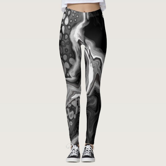 Black and White Marble Digital Fluid Art   Leggings (Front)