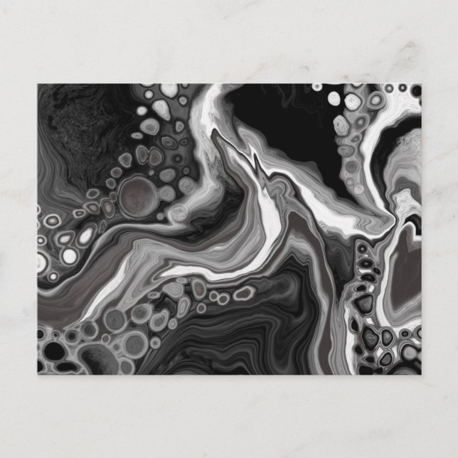 Black and White Marble Digital Fluid Art   Postcard (Front)