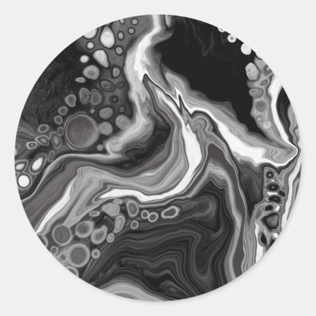 Black and White Marble Fluid Art  Classic Round Sticker (Front)