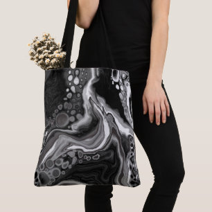 Black and White Marble Fluid Art Tote Bag