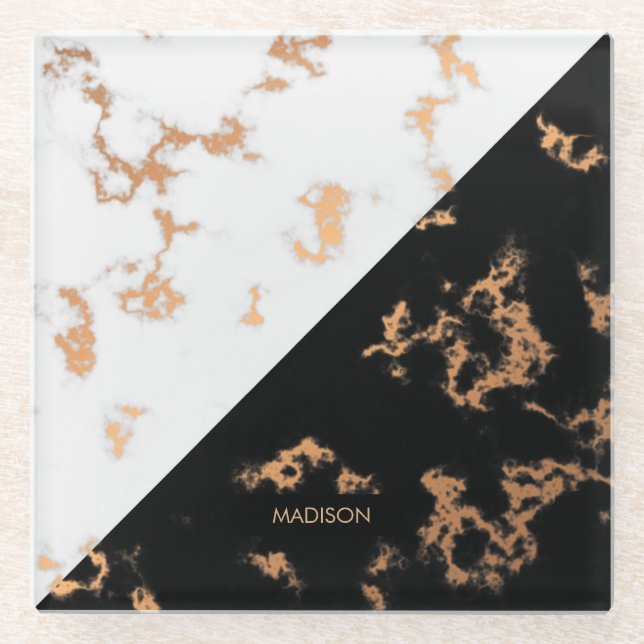 Black and White Marble Glass Coaster (Front)
