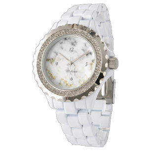 Black and white marble gold sparkle flake Monogram Watch