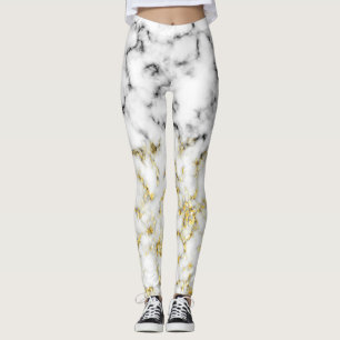 Black and white marble gold sparkle flakes leggings