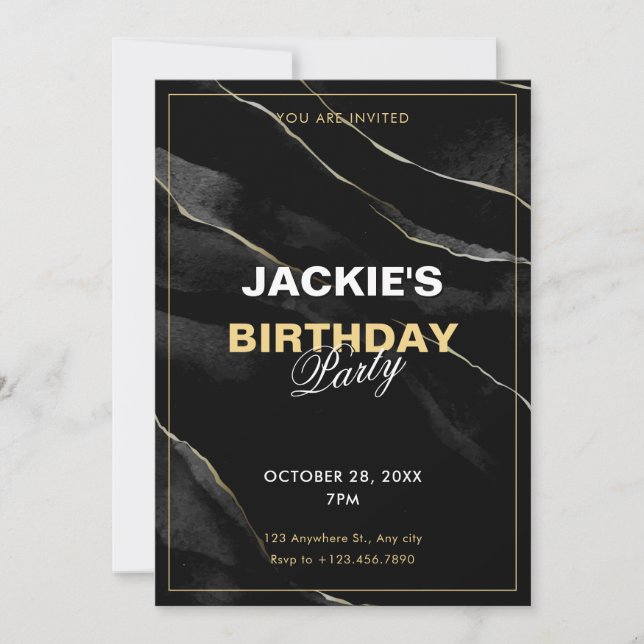 Black and white marble  invitation (Front)