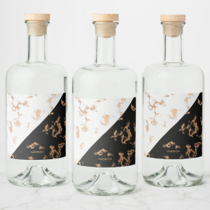 Black and White Marble Liquor Bottle Label