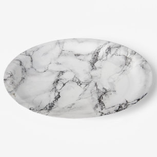 black and white marble look paper plate