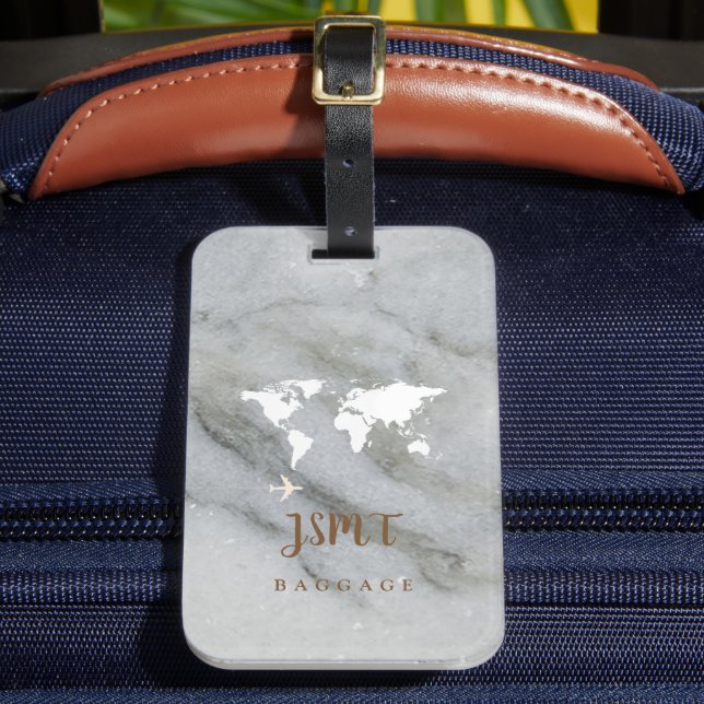Black and White Marble Luggage Tag (Front Insitu 2)