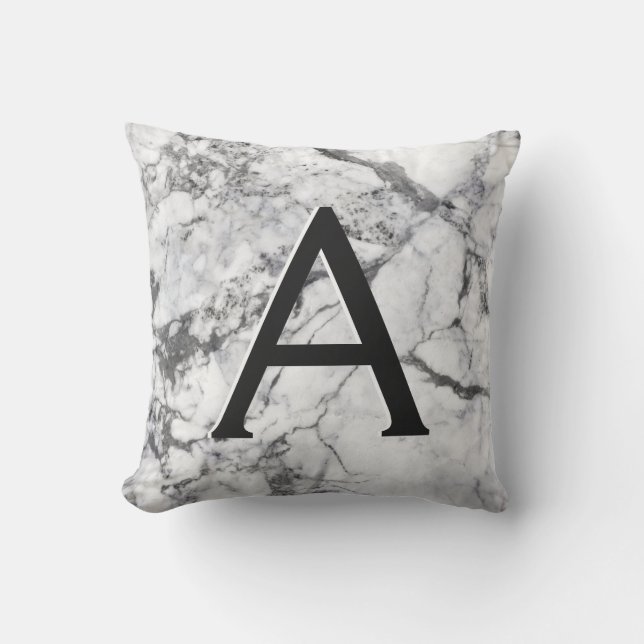 Black and White Marble Monogrammed Initial Cushion (Front)