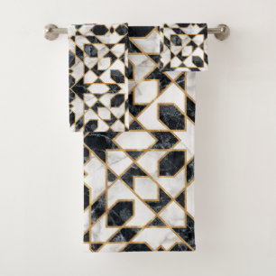 Black and White Marble Moroccan Mosaic Bath Towel Set