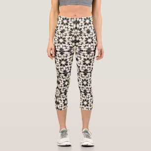 Black and White Marble Moroccan Mosaic Capri Leggings