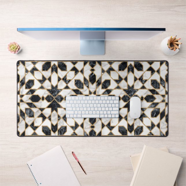 Black and White Marble Moroccan Mosaic Desk Mat (Office 1)