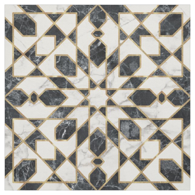 Black and White Marble Moroccan Mosaic Fabric (Swatch)