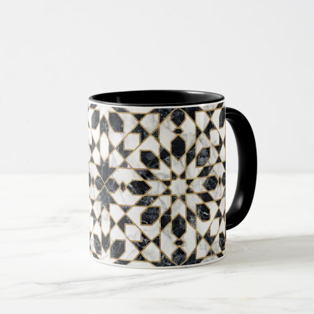 Black and White Marble Moroccan Mosaic Mug (Front Right)