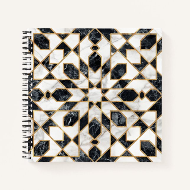 Black and White Marble Moroccan Mosaic Notebook (Front)