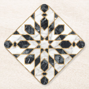 Black and White Marble Moroccan Mosaic Paper Coaster