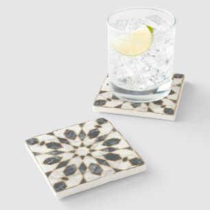 Black and White Marble Moroccan Mosaic Stone Coaster