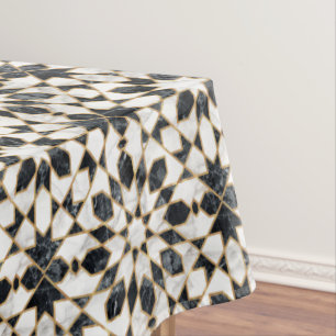Black and White Marble Moroccan Mosaic Tablecloth