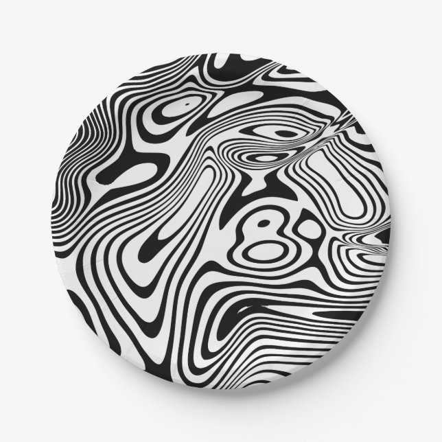Black and White Marble Pattern Paper Plate (Front)
