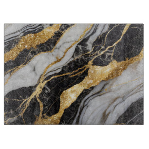 Black and White Marble Pattern with Gold Cutting Board