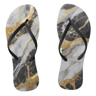 Black and White Marble Pattern with Gold Jandals