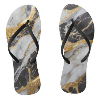 Black and White Marble Pattern with Gold Jandals