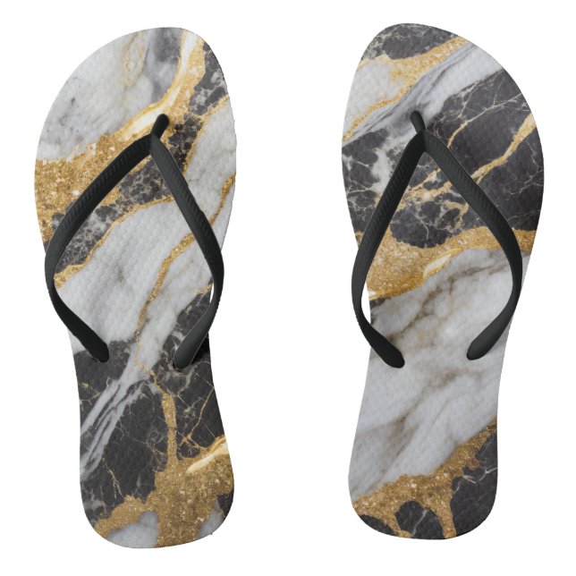 Black and White Marble Pattern with Gold Jandals (Footbed)