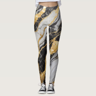 Black and White Marble Pattern with Gold Leggings
