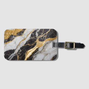Black and White Marble Pattern with Gold Luggage Tag