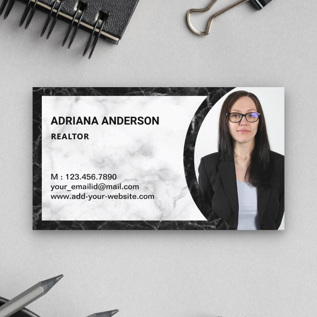 Black and White Marble Real Estate Photo Realtor Business Card (Creator Uploaded)
