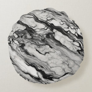 Black and white marble round cushion